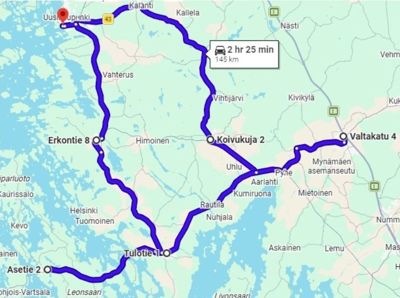 Zaku Poker Run 2026 reitti Google Mapsissa